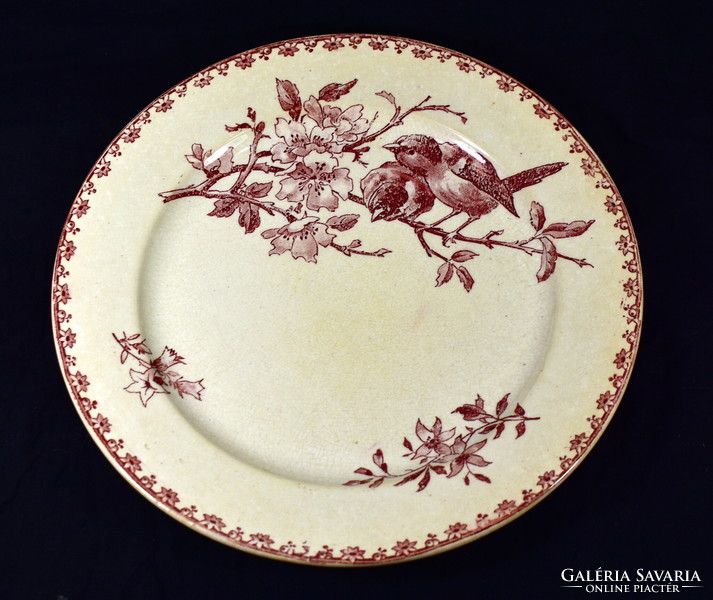 Sarreguemines antique faience plate with bird pattern
