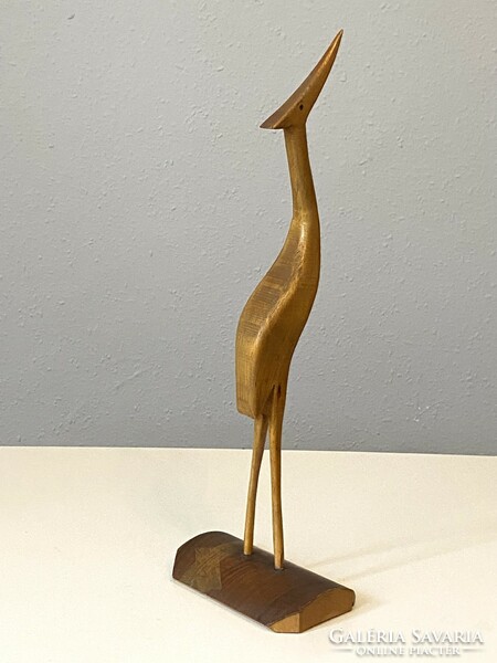 Retro carved wooden egret bird statue 42 cm