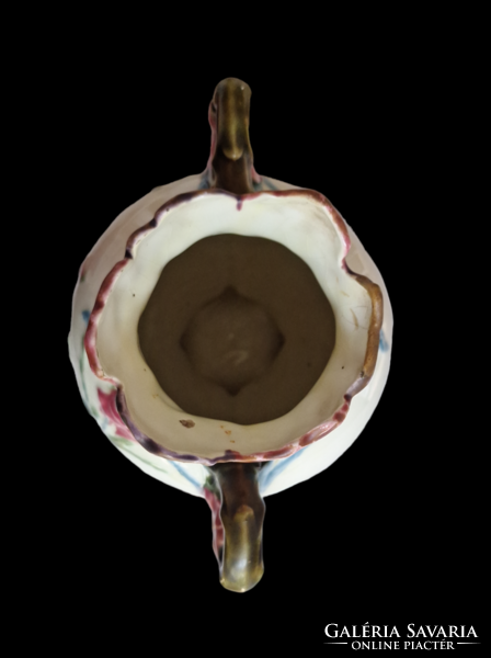 28 cm magas kétfüles virágmintás majolika váza