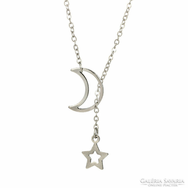 Nym52 - silver colored open necklace with moon and star pendant