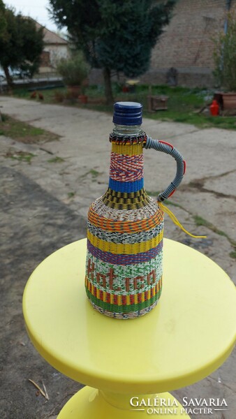 Wire-braided glass jug 0.5 liter with unique inscription