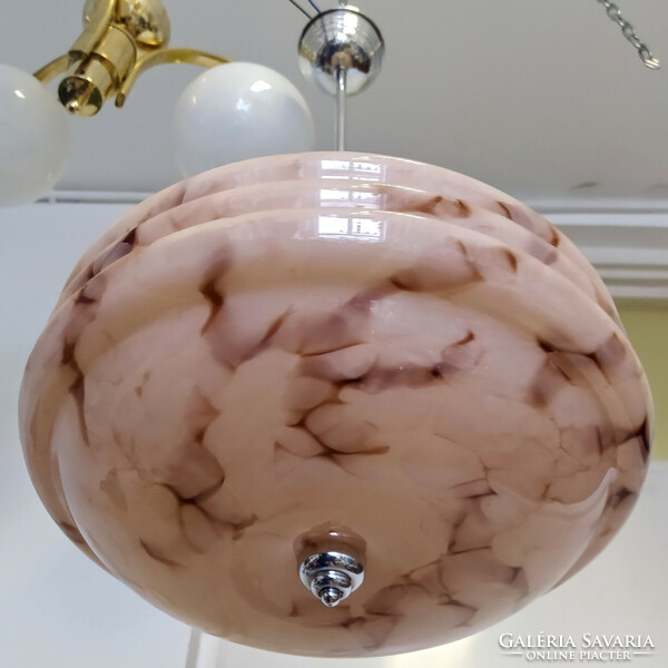 Art deco - Streamline mennyezeti lámpa felújítva - márványozott rózsaszín búra