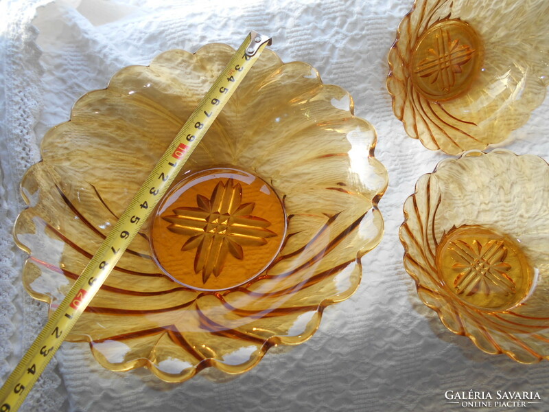 4 retro salad or compote glass bowls together - beautiful amber yellow color