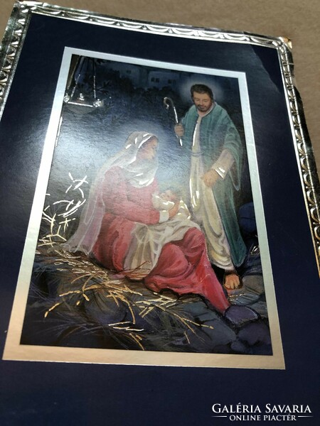 Old silver plated Christmas postcard, greeting card - alan lathwell picture - large size !!