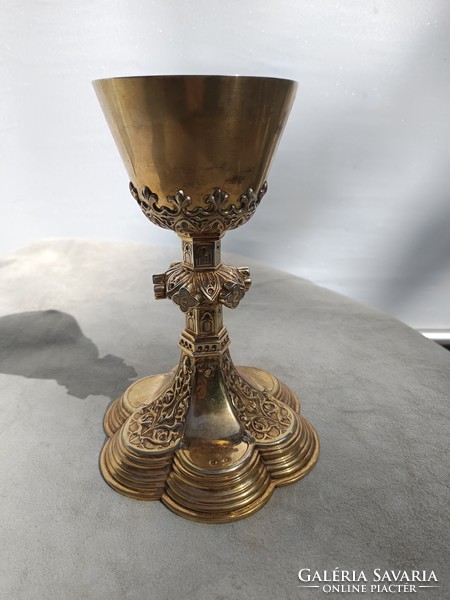 Neo-Gothic gilded silver chalice 23 cm.