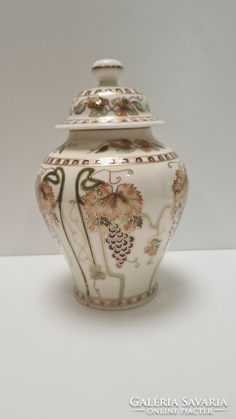 Zsolnay vase with grape pattern cover #1956