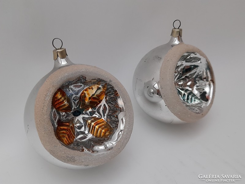 Régi üveg karácsonyfa dísz, reflex gömbök, 5,5 cm