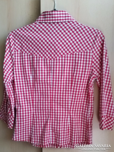 H&m flower checkered size 36, slim fit, three-quarter sleeve shirt, blouse