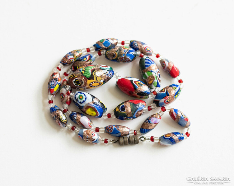 Vintage Murano style glass necklace, jewelry - with millefiori glass beads