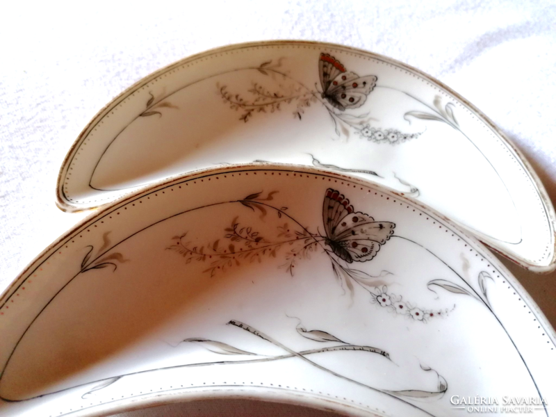 Antique, porcelain butterfly bone plate in a pair, cc. 1900