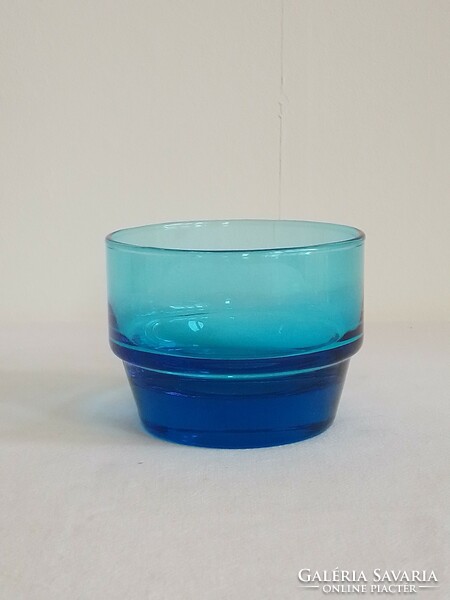 Régi türkiz kék vastag talpú üveg pohár, mécsestartó, kínáló