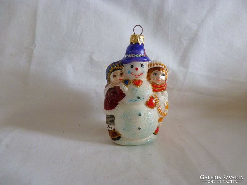 Retro style glass Christmas tree decoration - snowman with children!