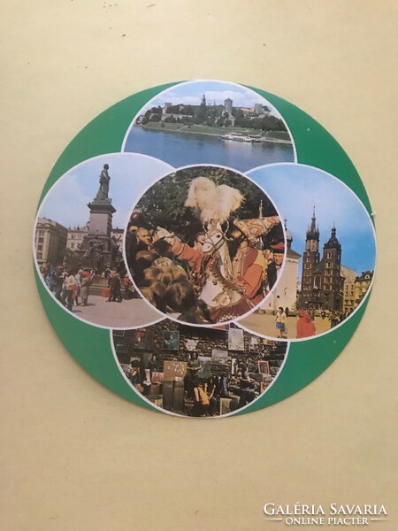 Travel souvenirs, souvenirs, foreign postcards available in shops. Circular. Krakow