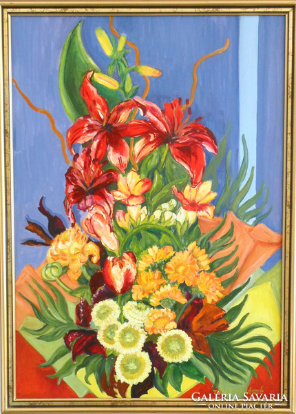 Feelings expressed in colors - a bouquet of flowers for sale in an oil painting (the work of art teacher Miklós Tóth)o