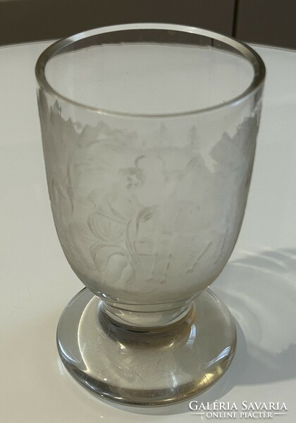 Antique polished glass chalice with a mythological scene