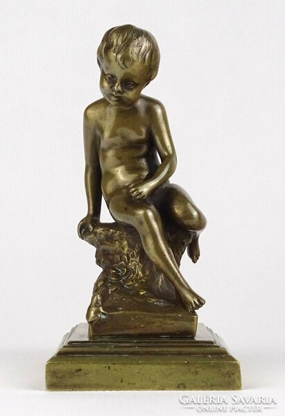 1Q811 xx. Century artist: boy and the frog bronze sculpture 14.5 Cm