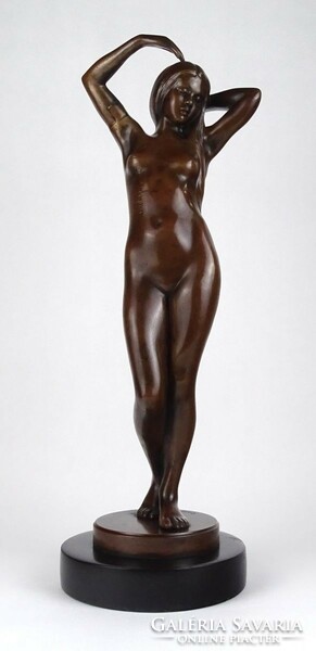 1Q828 Gondos József : Bronz női akt szobor márvány talapzaton 45 cm