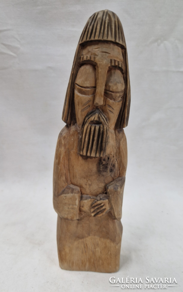 Old, hand-carved wooden statue, human figure, with w k monogram scratched into the bottom, 23.5 cm.