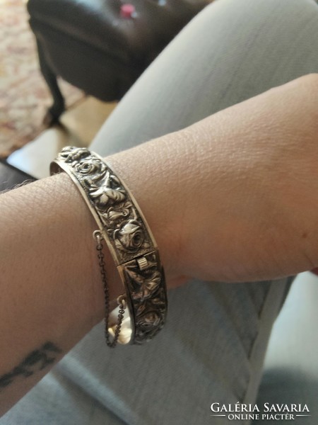 Biedermeier silver bracelet rose marked
