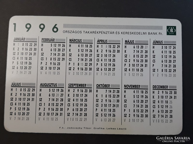 Card calendar 1996 - otp national savings bank and commercial bank rt retro, pocket calendar