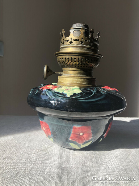 Antique painted glass kerosene lamp container