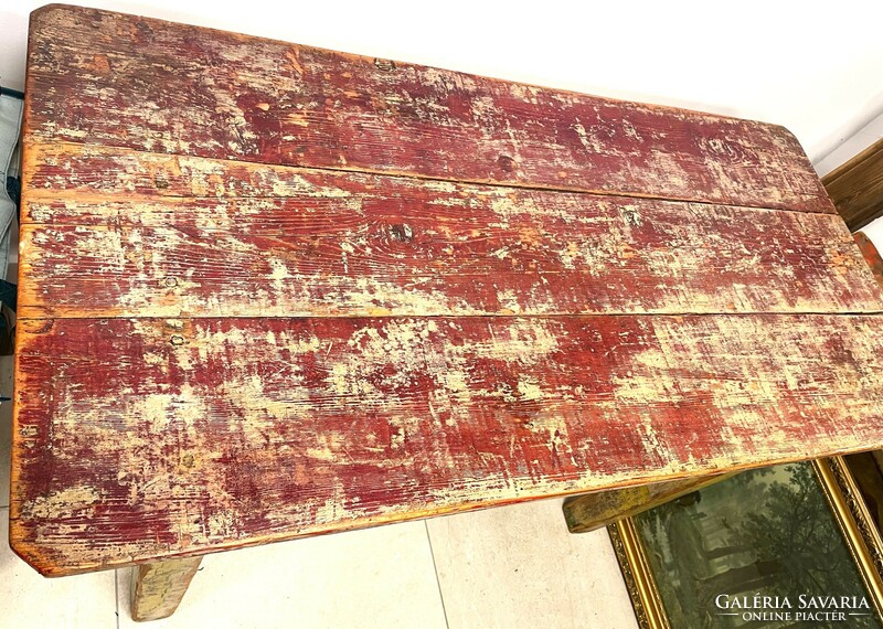 Old rustic antique and antique kitchen dining table, peasant folk furniture