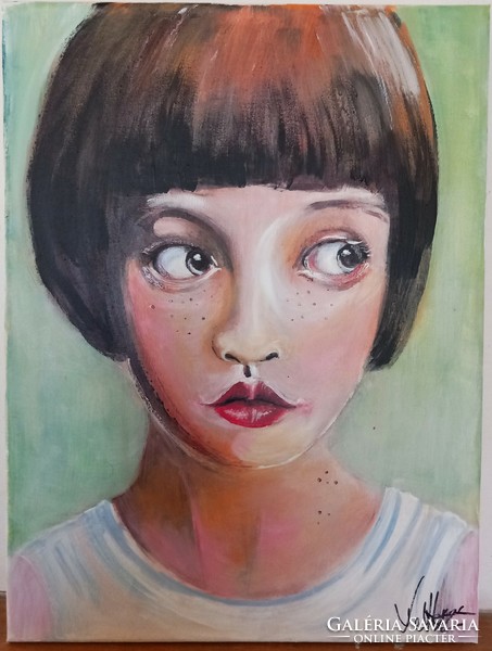 "SZEPLŐS lány-portré"festmény feszitett vásznon 30x40 cm
