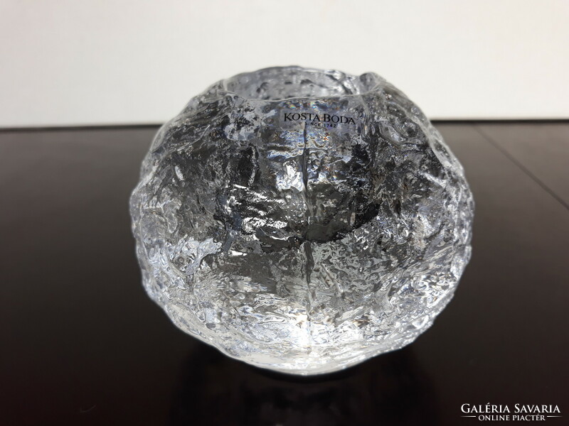 Jelzett Kosta Boda svéd jégüveg "hógolyó" kristály gyertyatartó, 1,65 kg