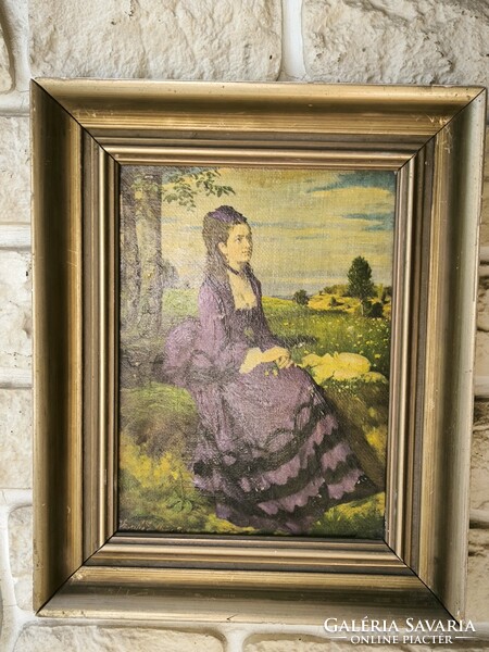 Szinyei's bold pál, lady in purple cloth museum reproduction. Decoration movie theater props.