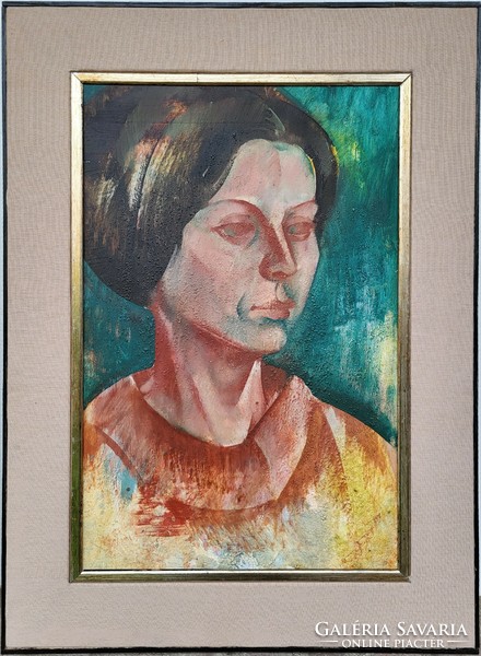 Aczél Ilona (1929 - 2000) Önarckép 60'-as évek c. olajfestménye Eredeti Garanciával!