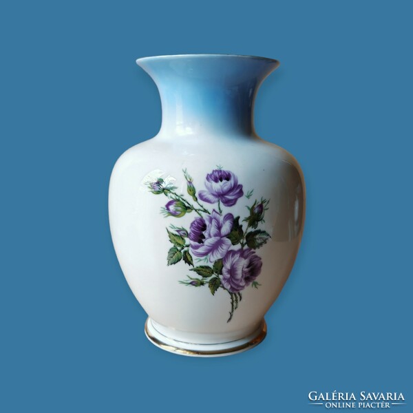 Hollóháza porcelain vase with violet flower pattern decoration