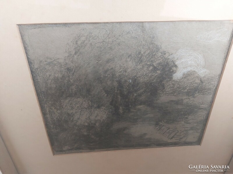 (K) istván nagy (nagybánya?) Graphics, charcoal drawing with 52x52 cm frame, information on the back.