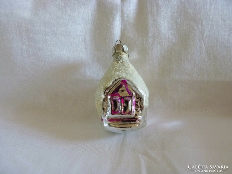 Old glass Christmas tree decoration - snowy cottage!