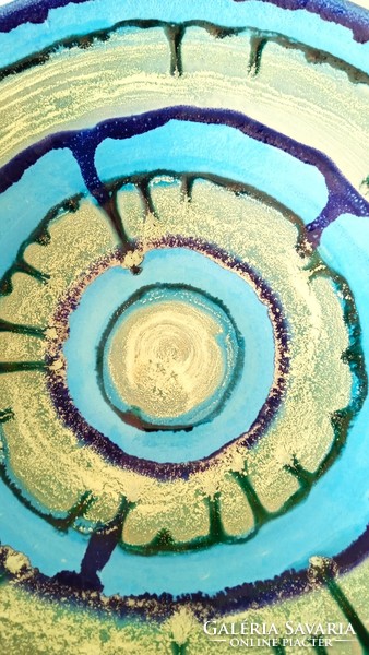 Zsuzsa Szombathy ceramic wall plate/bowl in beautiful colors, retro, mid-century modern
