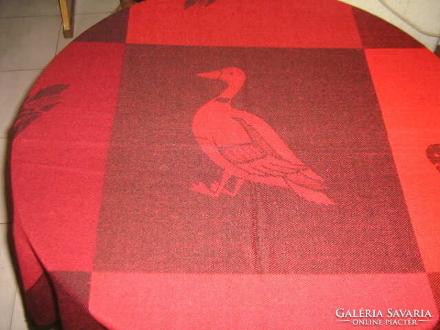 Beautiful duck pattern on fluffy soft woven tablecloth in shades of red black