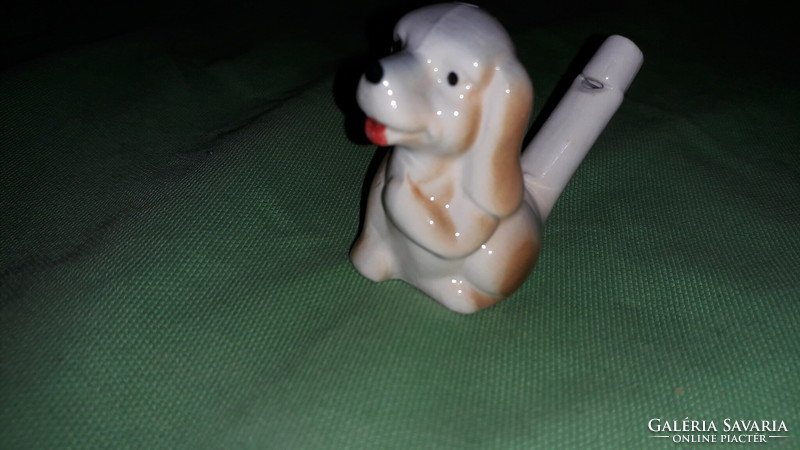 Retro porcelán kiskutya figura amely működő használható síp is egyben 5 cm a képek szerint 2.