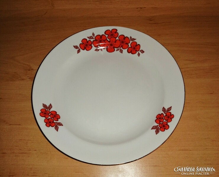 Zsolnay porcelán retro piros virágmintás lapostányér 24 cm (2p)