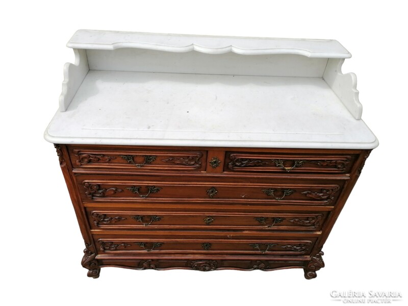 Antique baroque chest of drawers with marble top