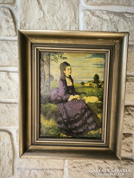 Szinyei's bold pál, lady in purple cloth museum reproduction. Decoration movie theater props.