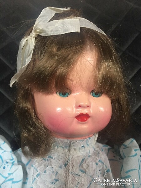 Beautiful, old, antique charming papier-mâché head baby girl doll in original clothing