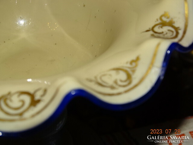 Biedermeier chalcedony glass delicacy serving bowl with blue fiberglass decor !!