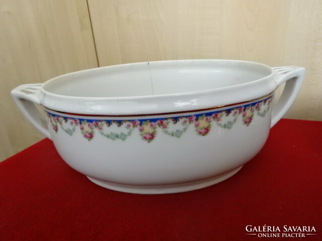 Csehszlovák porcelán leveses tál, antik, 1920-as évek. Mérete: 24 x 18 x 11 cm. Jókai.