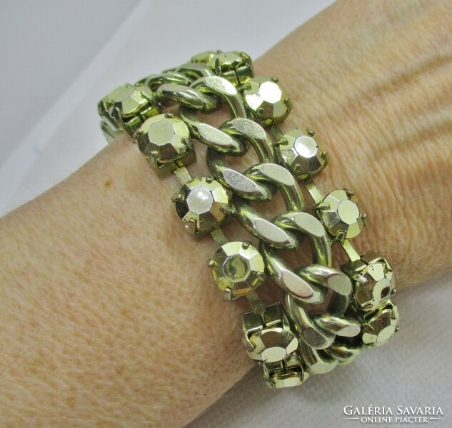 Nice big heavy gold plated metal bracelet with set stones