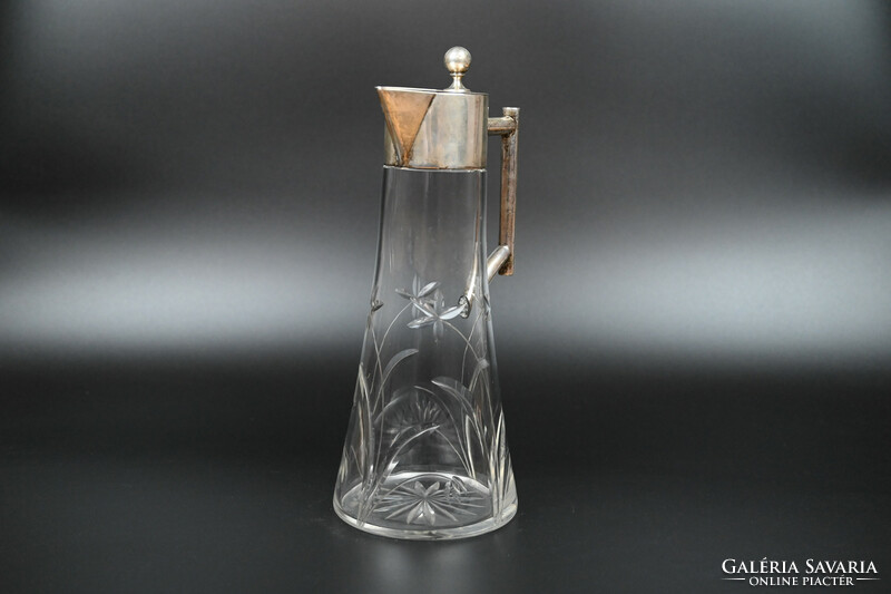 Beautiful art deco silver decanter with polished flower decoration