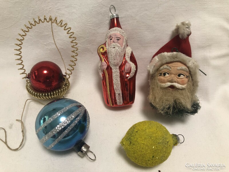 Antique, old Christmas tree decoration package 5 pcs (Santa Claus, lemon...)