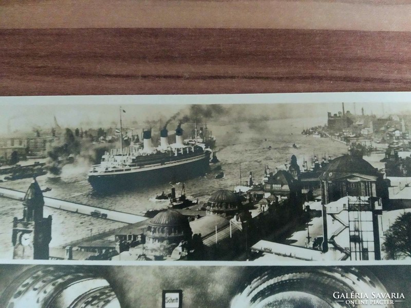 Régi képeslap, Hamburg kikötő belső és külső kilátással, Elb alagút, postatiszta