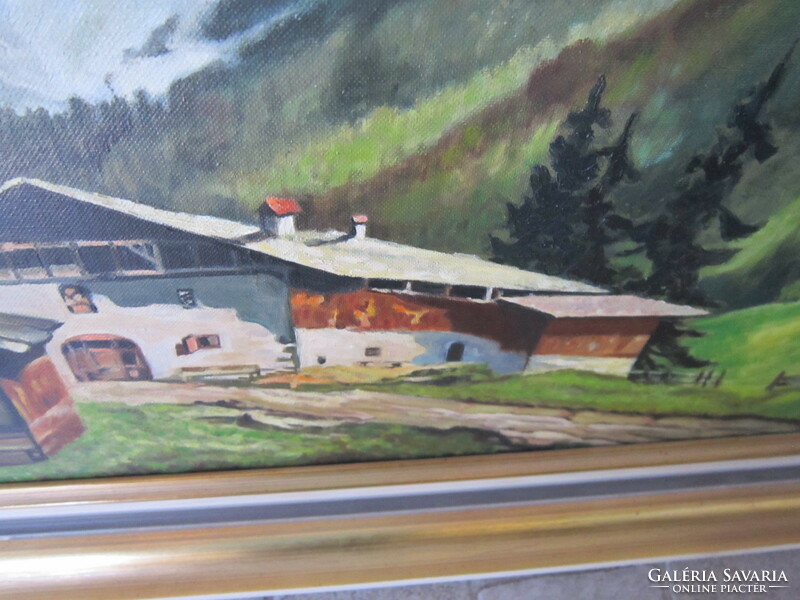 Festmény Alpesi táj  L. Riegel