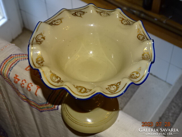 Biedermeier chalcedony glass delicacy serving bowl with blue fiberglass decor !!