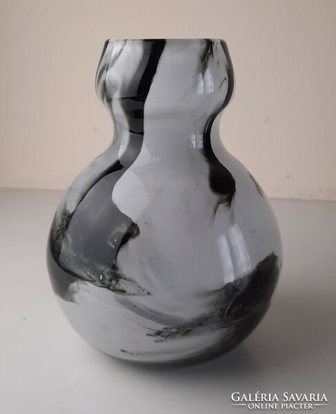 Vintage Murano black and white marble glass vase