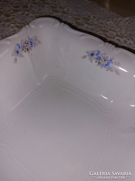 Zsolnay porcelán kék virágmintás köretes, kínáló tál, barokkos széllel